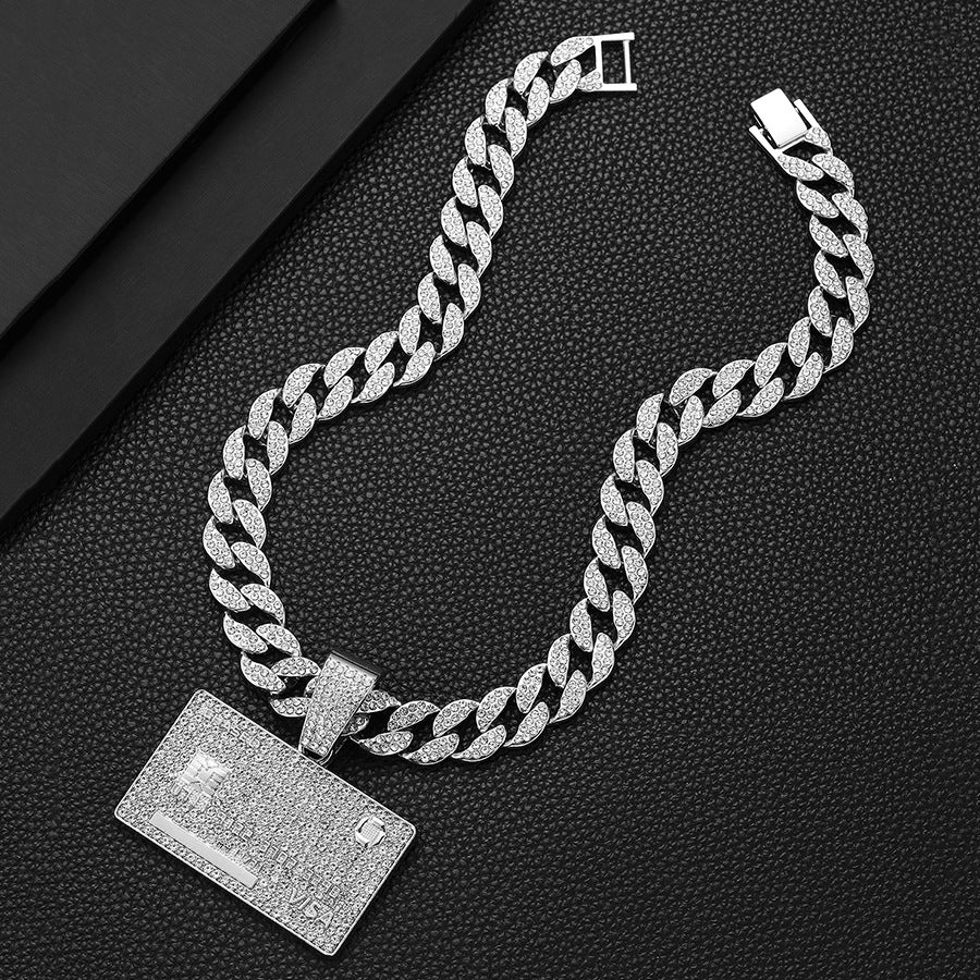 Wholesale Hip Hop Full Diamond Alloy Square Bank Card Shield Men's Necklace